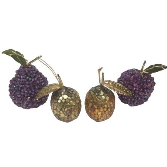 VTG Mosaic Glass Tile Pomegranate & Beaded Pear Plum Christmas Tree Ornaments - Picture 1 of 9